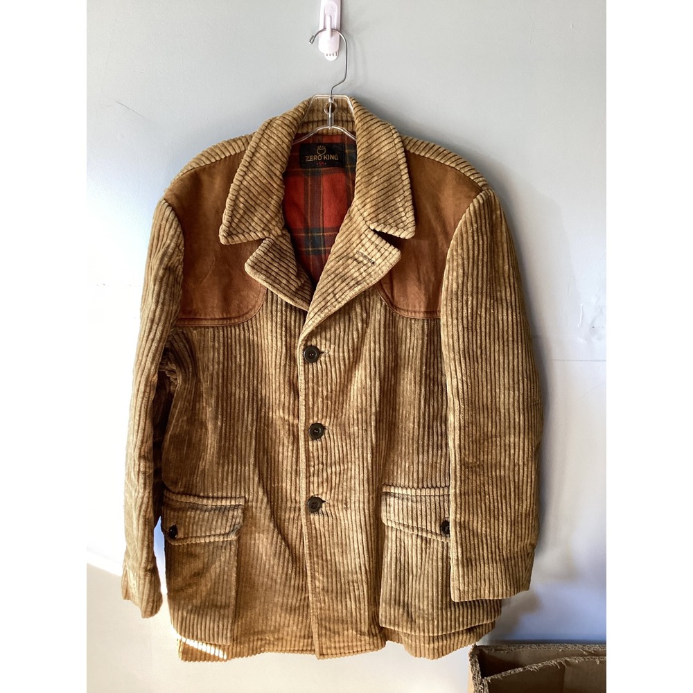 Vintage Zero King Tan Corduroy Field Jacket Suede Patches Plaid Lining Mens 44